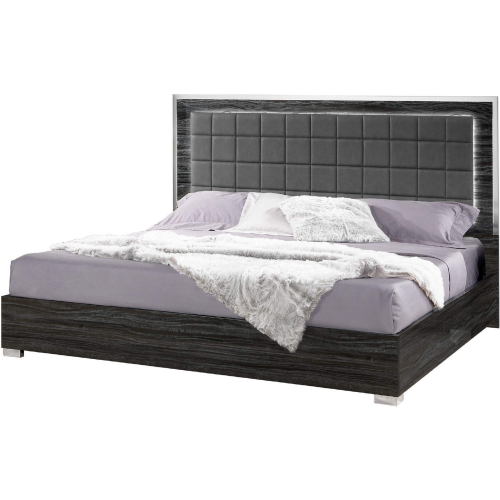 Alice King Bed in Gloss Gray Finish & Chrome